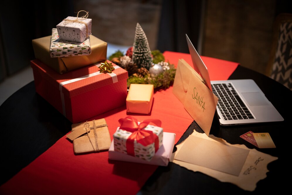 Christmas gifts on a table